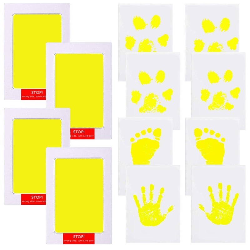 LelonHo Inkless Hand and Footprint Kit Clean Touch Ink Pad for Newborn Baby Pet Paw Print Kit(4 Ink Pads,8 Imprint Cards) (4 Pack Yellow) - Image 1
